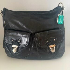 COACH 19768 Black Poppy Crinkled Leather Hobo Purse